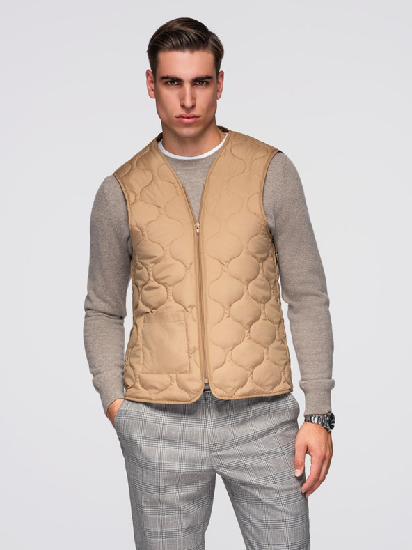 Ombre Clothing Moški dolgi enořadni plašč s ovratnikom in spodnjim plaščem - rjav V4 OM-COWC-0135 Ombre Clothing