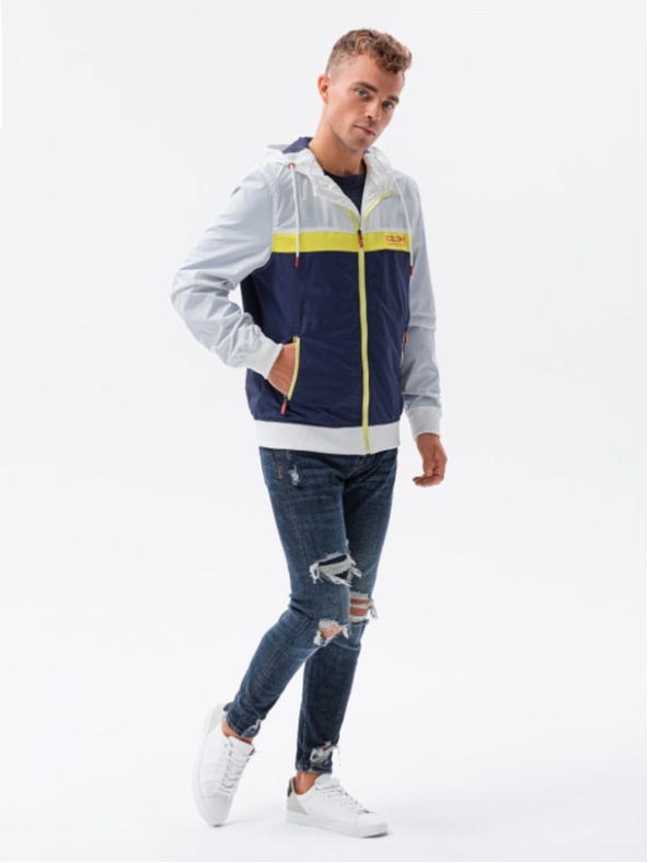 Ombre Clothing Moška vetrovka s kapuco 438C - temno moder V1 Ombre Clothing