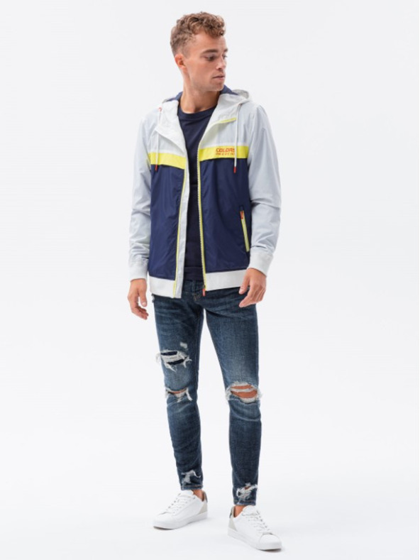 Ombre Clothing Moška vetrovka s kapuco 438C - temno moder V1 Ombre Clothing