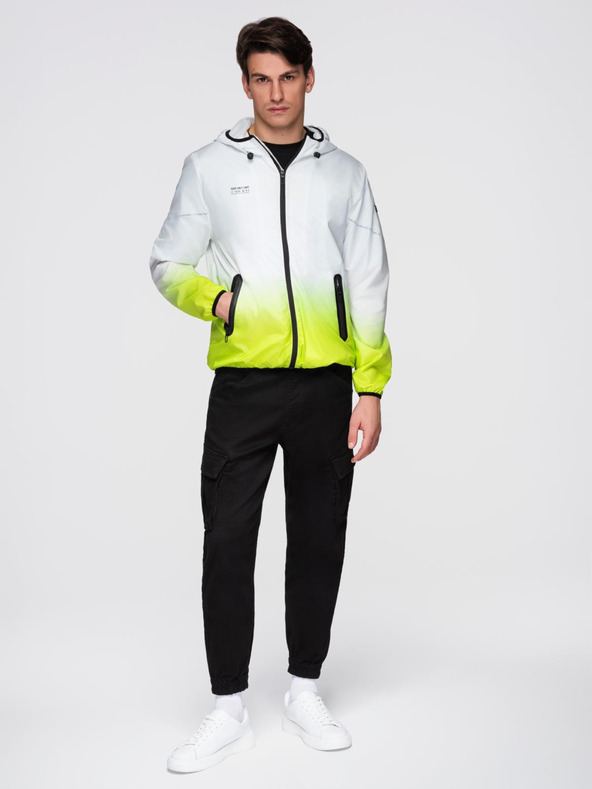 Ombre Clothing Moška športna jakna z ombre efektom in reflektivnimi elementi - bela in limetna V1 C646 Ombre Clothing
