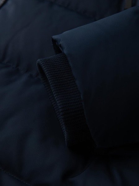 Ombre Clothing Moška jakna z asimetričnim prešitjem in kapuco - temno moder V4 OM-JAHP-0304 Ombre Clothing