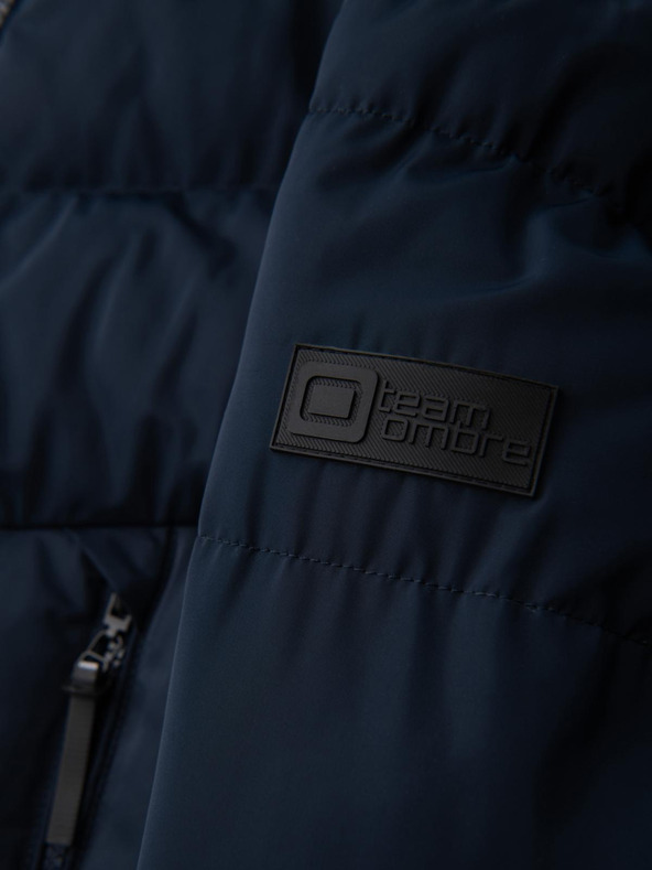 Ombre Clothing Moška jakna z asimetričnim prešitjem in kapuco - temno moder V4 OM-JAHP-0304 Ombre Clothing