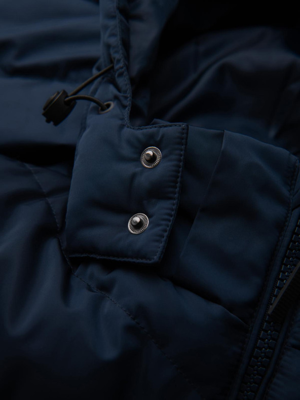 Ombre Clothing Moška jakna z asimetričnim prešitjem in kapuco - temno moder V4 OM-JAHP-0304 Ombre Clothing