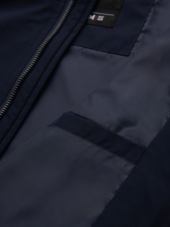 Ombre Clothing Moška jakna s kapuco in visokim ovratnikom - temno moder V2 OM-JANP-0222 Ombre Clothing