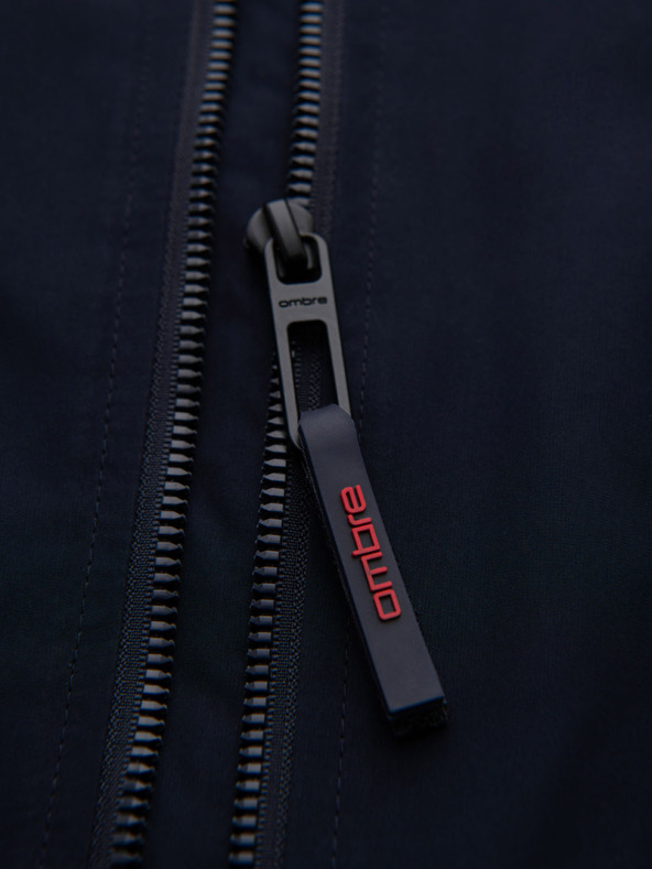 Ombre Clothing Moška jakna s kapuco in visokim ovratnikom - temno moder V2 OM-JANP-0222 Ombre Clothing