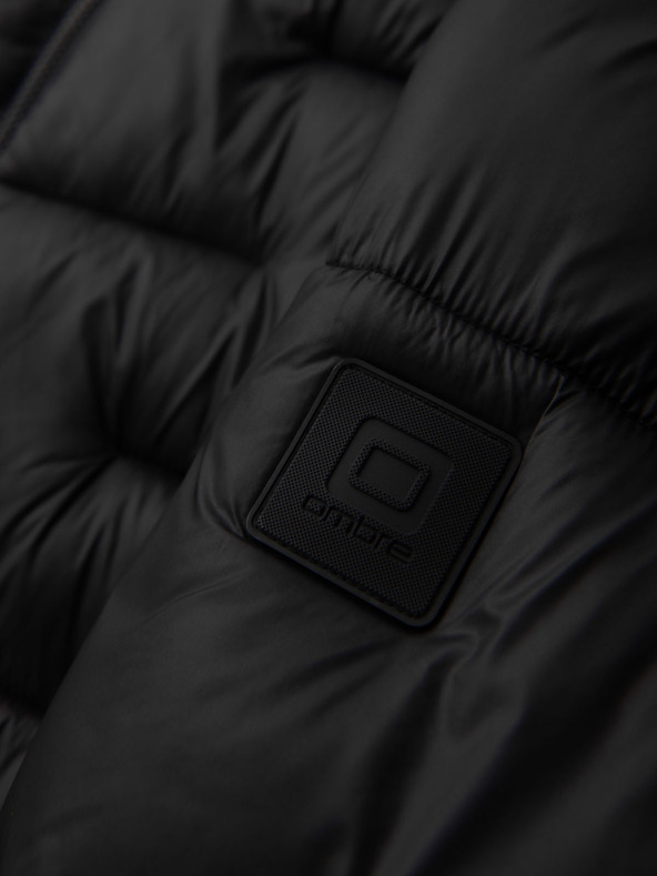 Ombre Clothing Moška prešita jakna s kapuco - črna V1 OM-JAHP-0235 Ombre Clothing