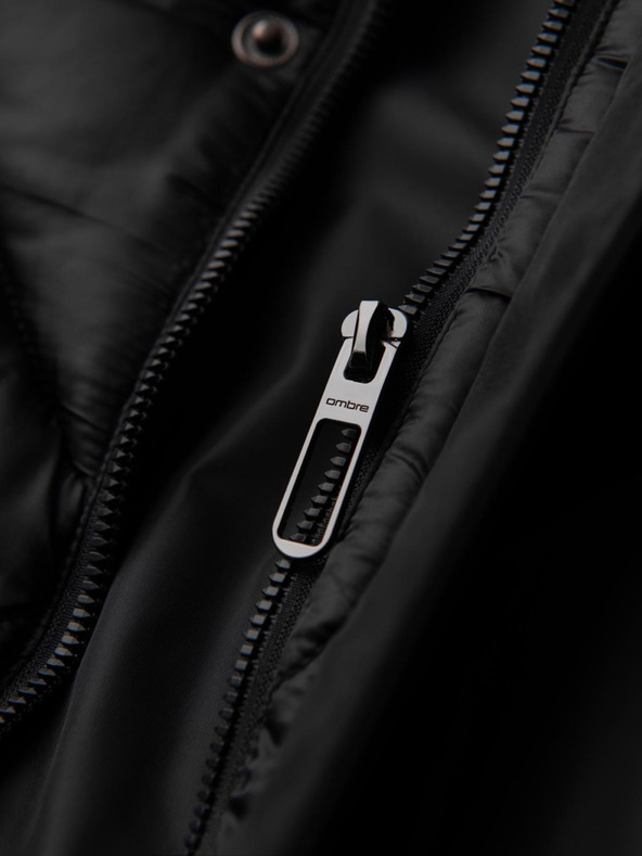 Ombre Clothing Moška jakna s kapuco in geometrijskim rombičnim prešitjem - črna V1 OM-JAHP-0237 Ombre Clothing