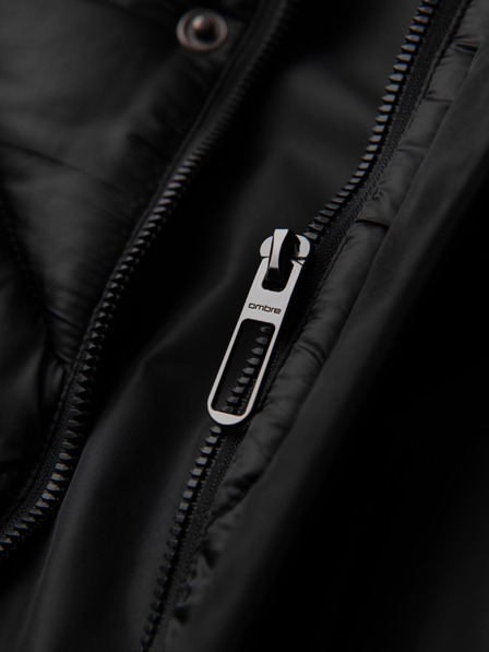 Ombre Clothing Moška jakna s kapuco in geometrijskim rombičnim prešitjem - črna V1 OM-JAHP-0237 Ombre Clothing