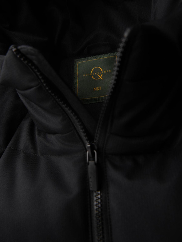 Ombre Clothing Pánska dlhá prešívaná bunda s kapuco - čierna V1 OM-JALJ-0264 Ombre Clothing