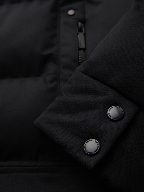 Ombre Clothing Pánska dlhá prešívaná bunda s kapuco - čierna V1 OM-JALJ-0264 Ombre Clothing