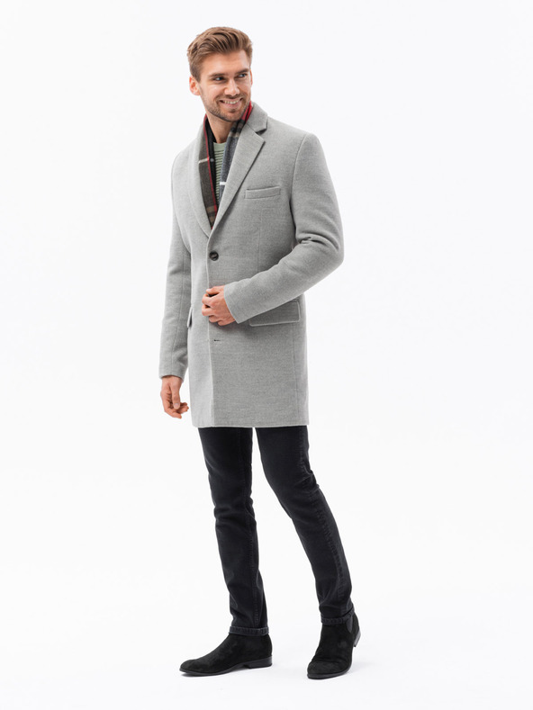 Ombre Clothing Pánsky kabát - svetlo siva C432 Ombre Clothing
