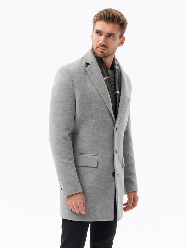 Ombre Clothing Pánsky kabát - svetlo siva C432 Ombre Clothing