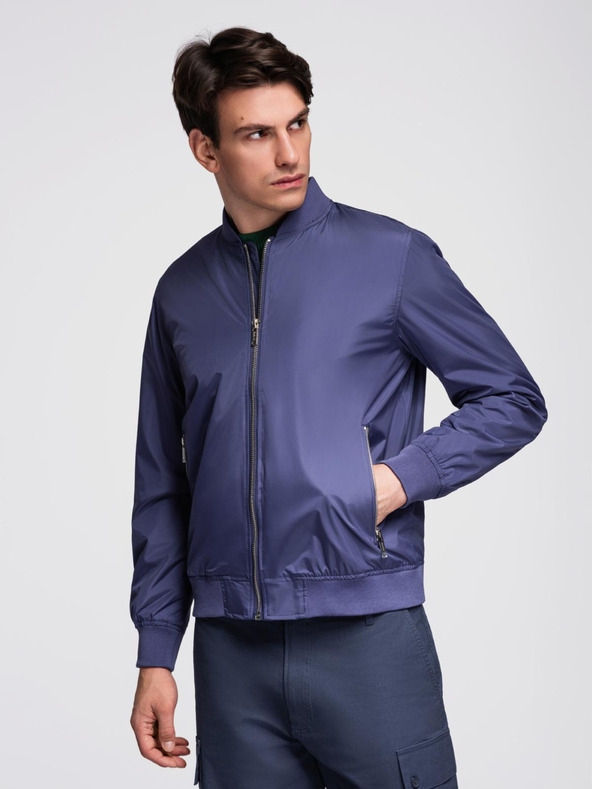 Ombre Clothing Pánsky ľahký žebrovaný bomber - tmavo modrý V4 C644 Ombre Clothing