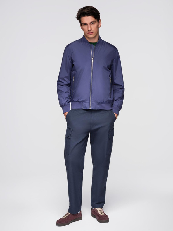 Ombre Clothing Pánsky ľahký žebrovaný bomber - tmavo modrý V4 C644 Ombre Clothing