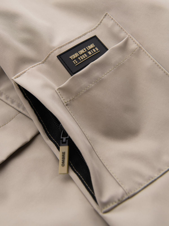 Ombre Clothing Pánska funkčná prechodná bunda s kapuco - béžová V3 OM-JANP-0225 Ombre Clothing