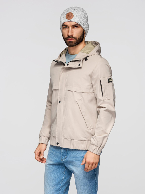 Ombre Clothing Pánska funkčná prechodná bunda s kapuco - béžová V3 OM-JANP-0225 Ombre Clothing