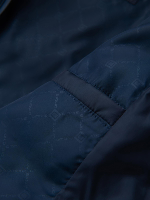 Ombre Clothing Prešívaná bunda bomber s kapuco a pletenými rukávmi - tmavo modrá V2 OM-JALP-0298 Ombre Clothing