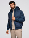 Ombre Clothing Prešívaná bunda bomber s kapuco a pletenými rukávmi - tmavo modrá V2 OM-JALP-0298 Ombre Clothing