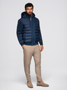 Ombre Clothing Prešívaná bunda bomber s kapuco a pletenými rukávmi - tmavo modrá V2 OM-JALP-0298 Ombre Clothing