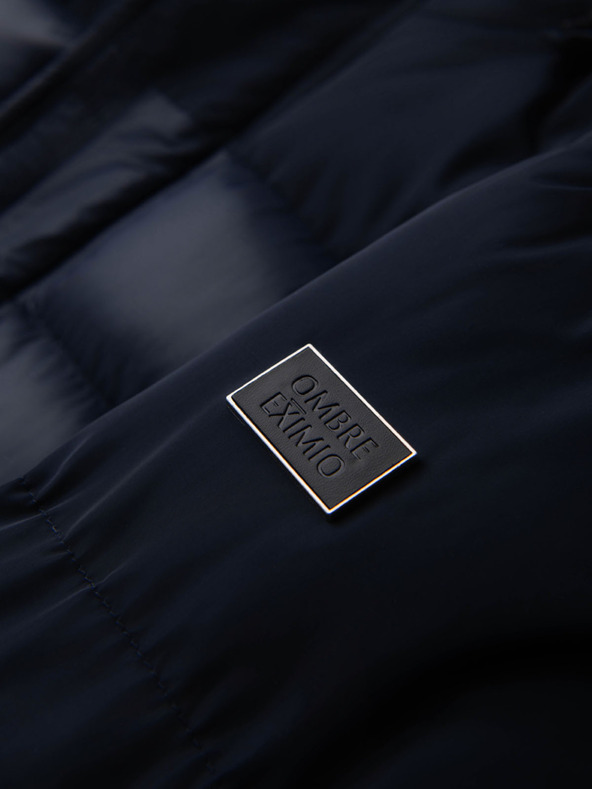 Ombre Clothing Pánska prešívaná bunda z kombinovaného materiálu s kapuco - tmavo modrá V3 OM-JALJ-0266 Ombre Clothing