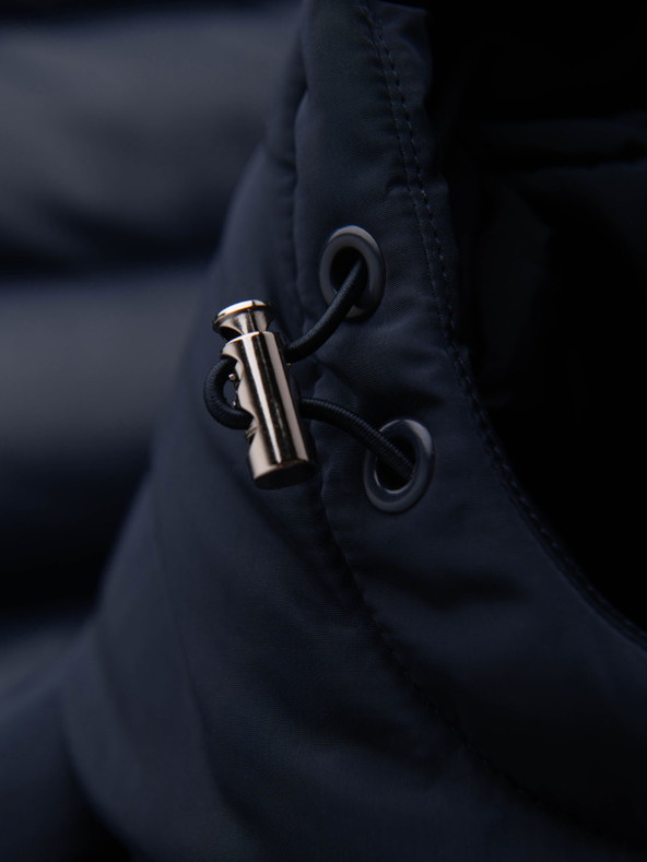 Ombre Clothing Pánska prešívaná bunda z kombinovaného materiálu s kapuco - tmavo modrá V3 OM-JALJ-0266 Ombre Clothing