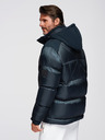 Ombre Clothing Pánska bunda s kapuco a geometrickým kosoštvorcovým prešívaním - tmavo modrá V2 OM-JAHP-0237 Ombre Clothing