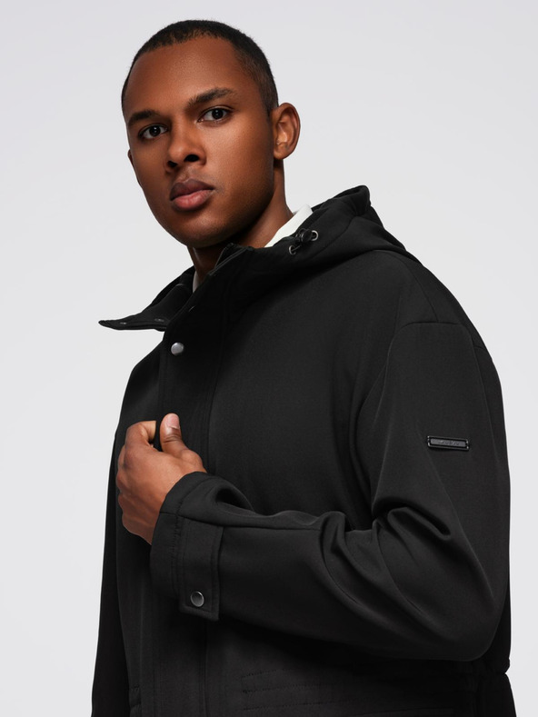 Ombre Clothing Pánsky kabát parka s flísovou podšívkou a reguláciou v páse - čierny V2 OM-JAPJ-0314 Ombre Clothing