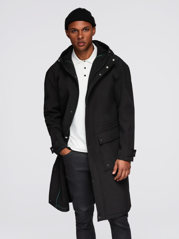 Ombre Clothing Pánsky kabát parka s flísovou podšívkou a reguláciou v páse - čierny V2 OM-JAPJ-0314 Ombre Clothing