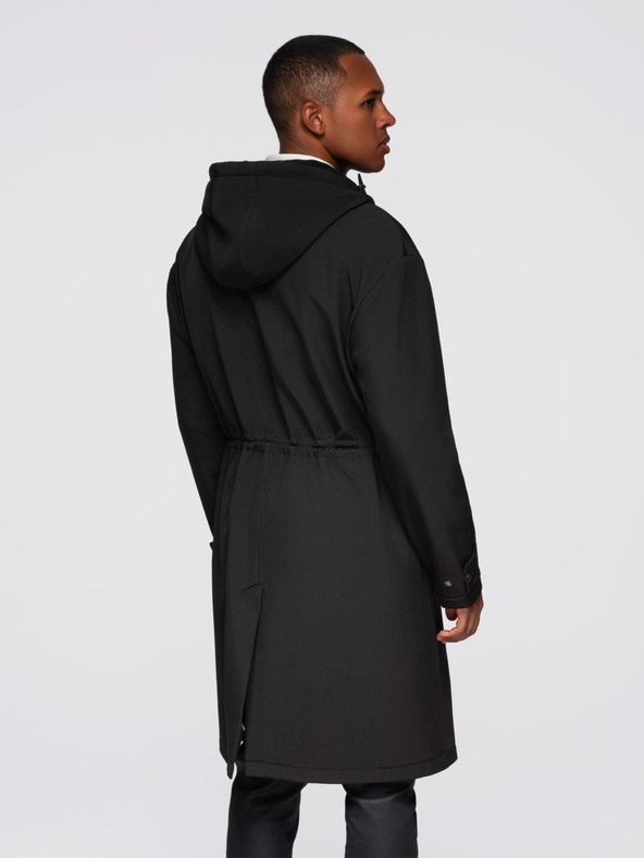 Ombre Clothing Pánsky kabát parka s flísovou podšívkou a reguláciou v páse - čierny V2 OM-JAPJ-0314 Ombre Clothing