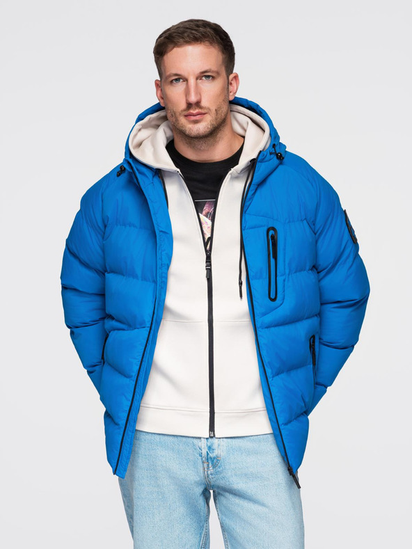 Ombre Clothing Pánska zateplená prešívaná bunda s raglánovými rukávmi - modrá V2 OM-JAHP-0302 Ombre Clothing