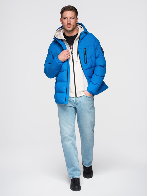 Ombre Clothing Pánska zateplená prešívaná bunda s raglánovými rukávmi - modrá V2 OM-JAHP-0302 Ombre Clothing