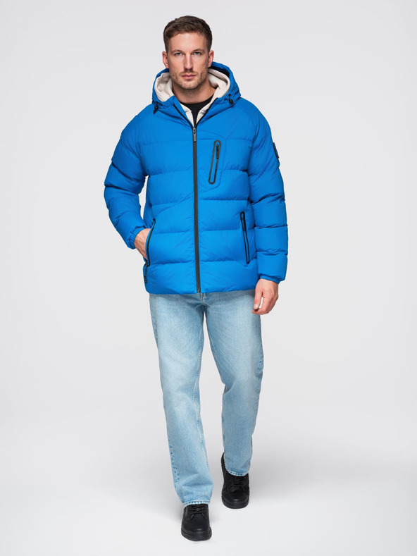 Ombre Clothing Pánska zateplená prešívaná bunda s raglánovými rukávmi - modrá V2 OM-JAHP-0302 Ombre Clothing