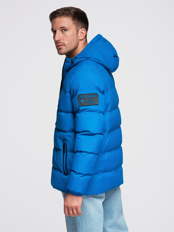 Ombre Clothing Pánska zateplená prešívaná bunda s raglánovými rukávmi - modrá V2 OM-JAHP-0302 Ombre Clothing