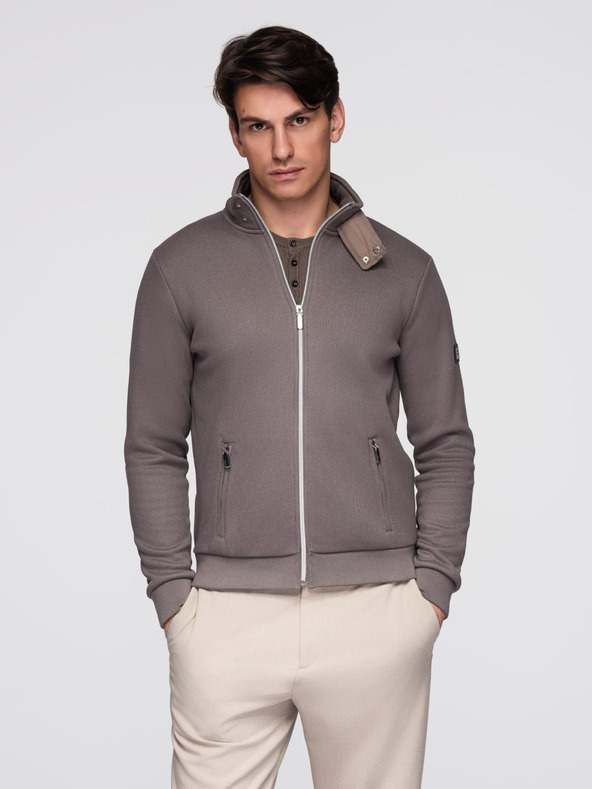 Ombre Clothing Pánska bunda s vysokým golierom a flísovým vnútrom - ash V2 C645 Ombre Clothing