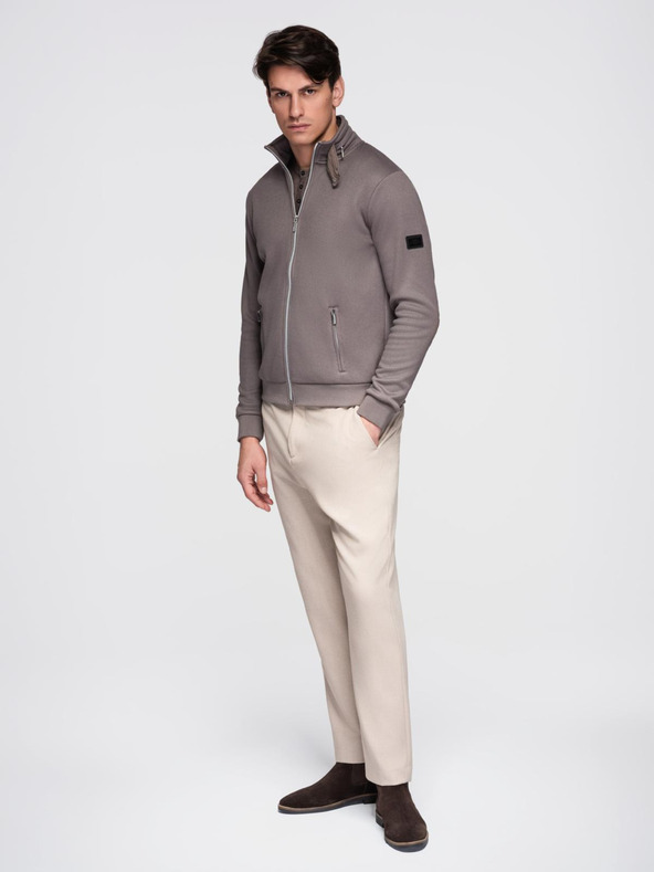 Ombre Clothing Pánska bunda s vysokým golierom a flísovým vnútrom - ash V2 C645 Ombre Clothing