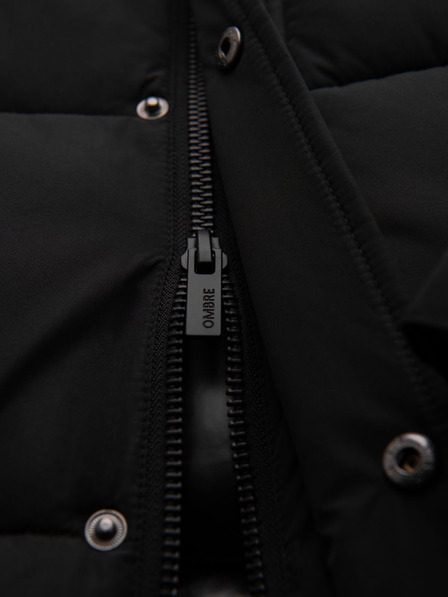 Ombre Clothing Pánska dlhá prešívaná zimná bunda s kapuco - čierna V1 OM-JALJ-0309 Ombre Clothing