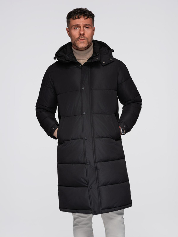Ombre Clothing Pánska dlhá prešívaná zimná bunda s kapuco - čierna V1 OM-JALJ-0309 Ombre Clothing