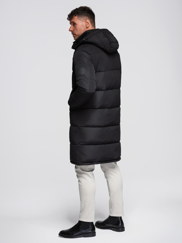 Ombre Clothing Pánska dlhá prešívaná zimná bunda s kapuco - čierna V1 OM-JALJ-0309 Ombre Clothing