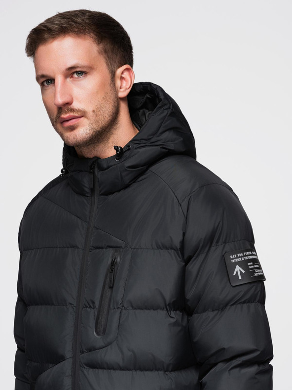 Ombre Clothing Pánska prešívaná zateplená bunda s raglánovými rukávmi - čierna V4 OM-JAHP-0302 Ombre Clothing