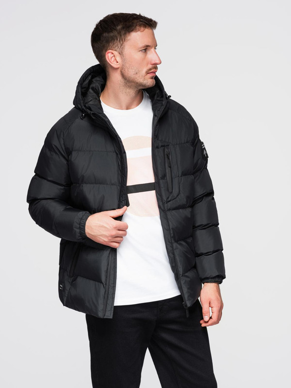 Ombre Clothing Pánska prešívaná zateplená bunda s raglánovými rukávmi - čierna V4 OM-JAHP-0302 Ombre Clothing