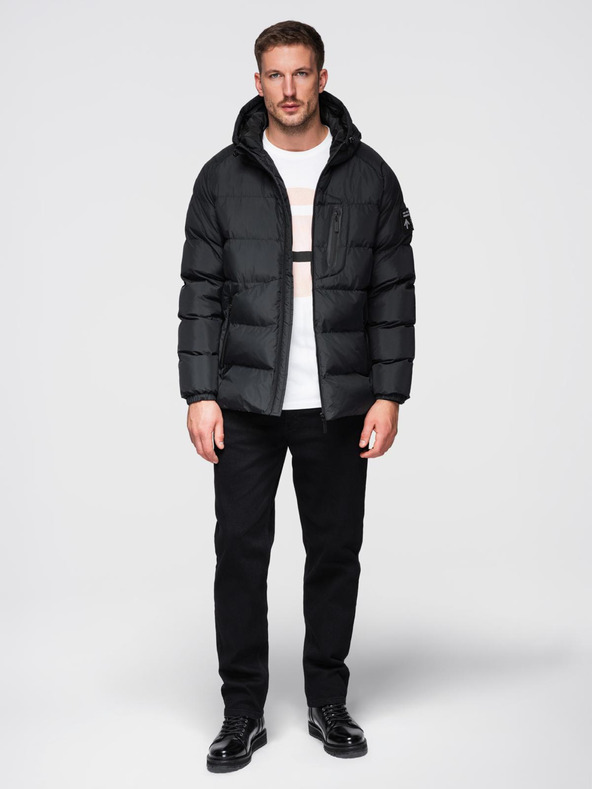 Ombre Clothing Pánska prešívaná zateplená bunda s raglánovými rukávmi - čierna V4 OM-JAHP-0302 Ombre Clothing