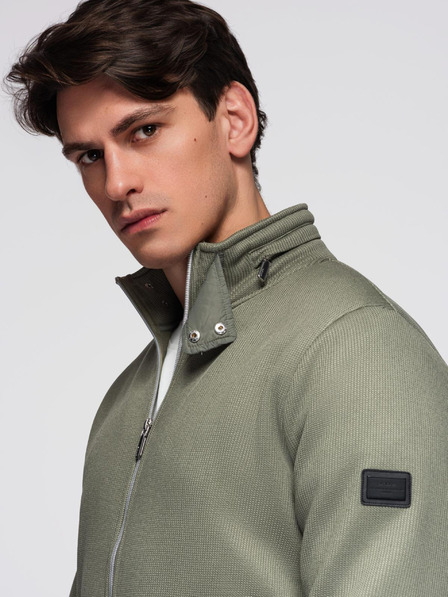 Ombre Clothing Pletená bunda s flísovou podšívkou a vysokým golierom - khaki V3 C645 Ombre Clothing