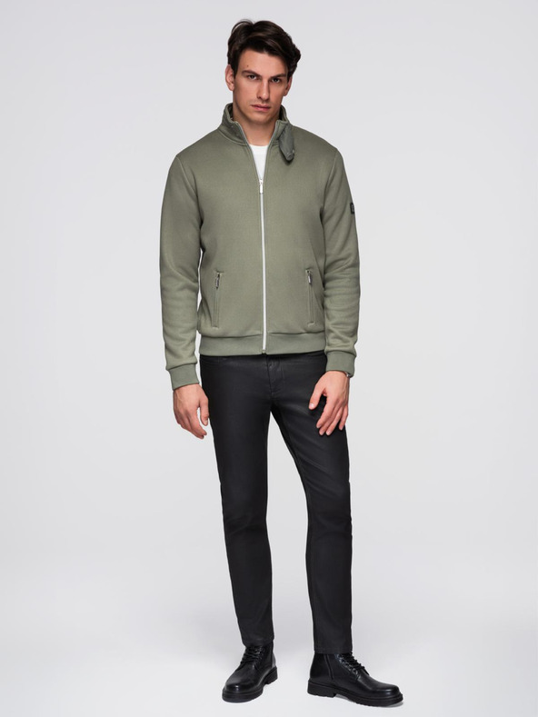 Ombre Clothing Pletená bunda s flísovou podšívkou a vysokým golierom - khaki V3 C645 Ombre Clothing