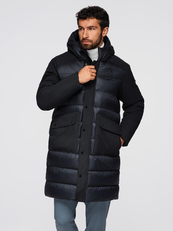 Ombre Clothing Pánska dlhá prešívaná bunda s veľkými vreckami - čierna V1 OM-JALJ-0308 Ombre Clothing