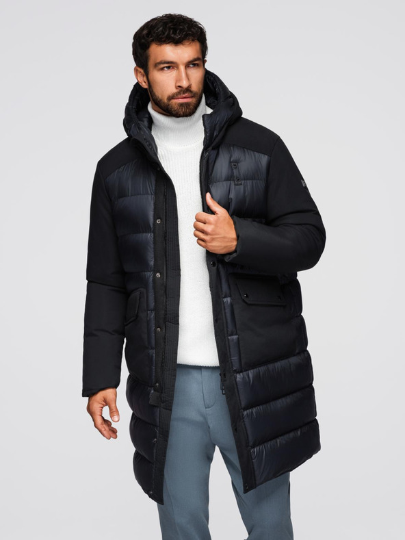 Ombre Clothing Pánska dlhá prešívaná bunda s veľkými vreckami - čierna V1 OM-JALJ-0308 Ombre Clothing