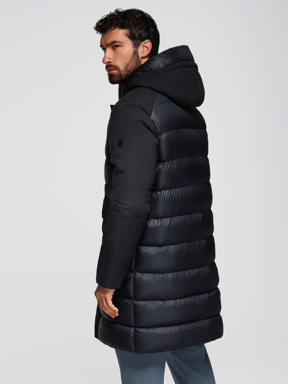 Ombre Clothing Pánska dlhá prešívaná bunda s veľkými vreckami - čierna V1 OM-JALJ-0308 Ombre Clothing