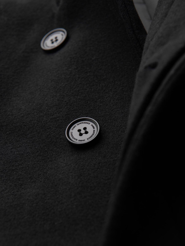 Ombre Clothing Pánsky kabát s vysokým golierom a asimetričným zapínaním - čierny V2 OM-COWC-0141 Ombre Clothing