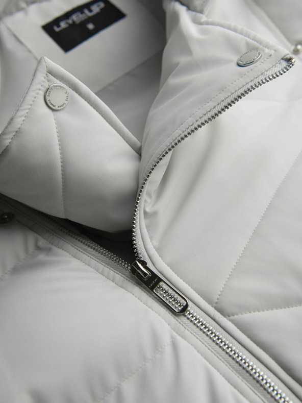 Ombre Clothing Pánska prešívaná bunda s kapuco - svetlo siva V4 OM-JAHP-0252 Ombre Clothing