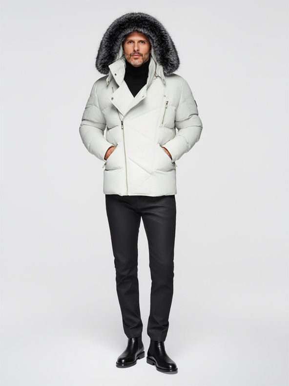 Ombre Clothing Pánska prešívaná bunda s kapuco - svetlo siva V4 OM-JAHP-0252 Ombre Clothing