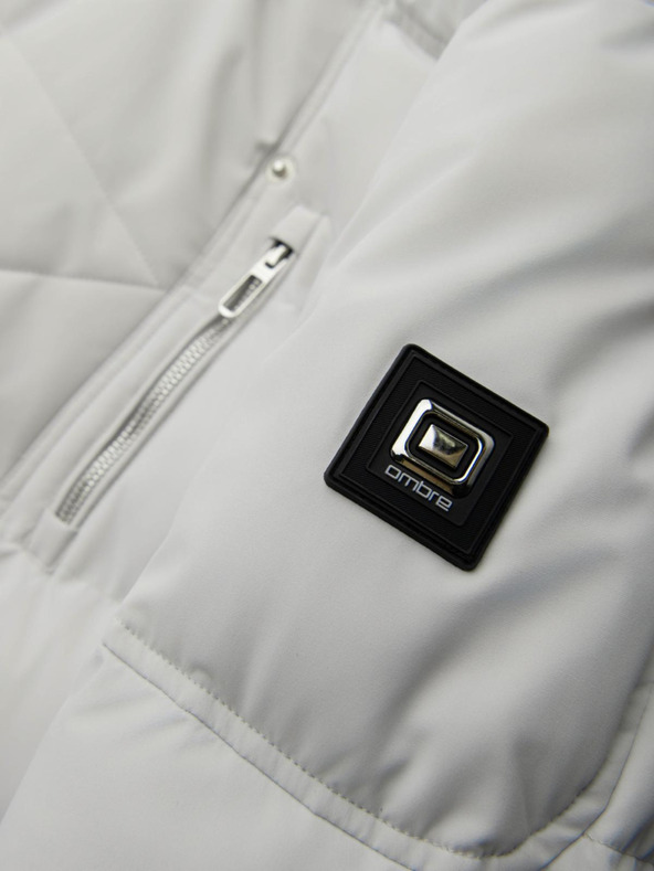 Ombre Clothing Pánska prešívaná bunda s kapuco - svetlo siva V4 OM-JAHP-0252 Ombre Clothing